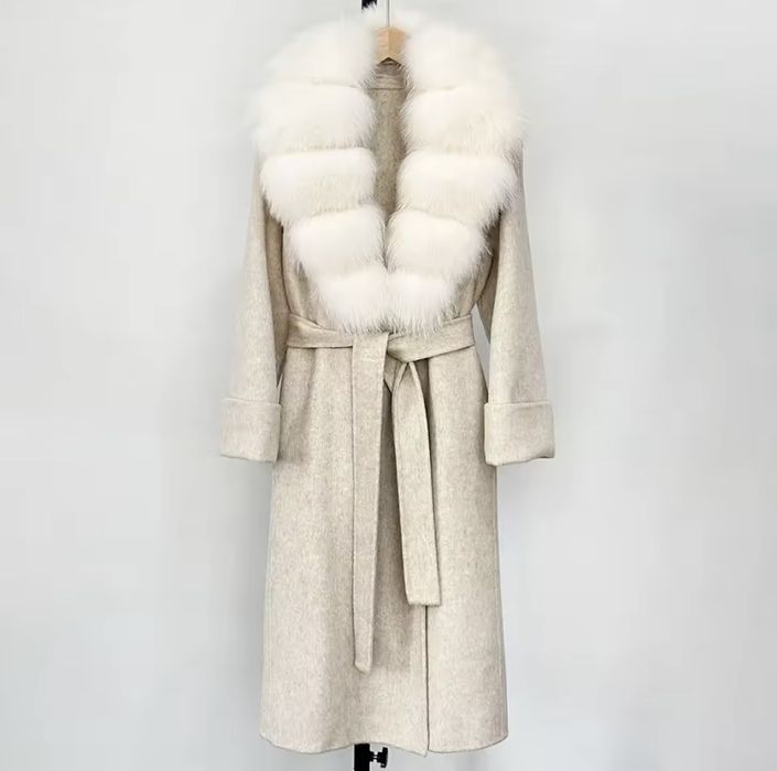 Palton blană naturală și lână cașmir