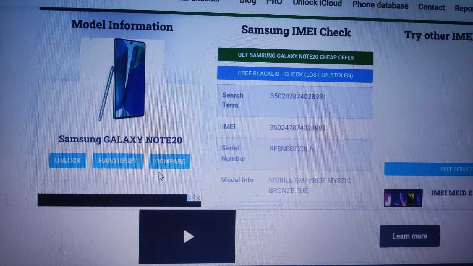 Samsung Note 20 5g за части-работеща платка