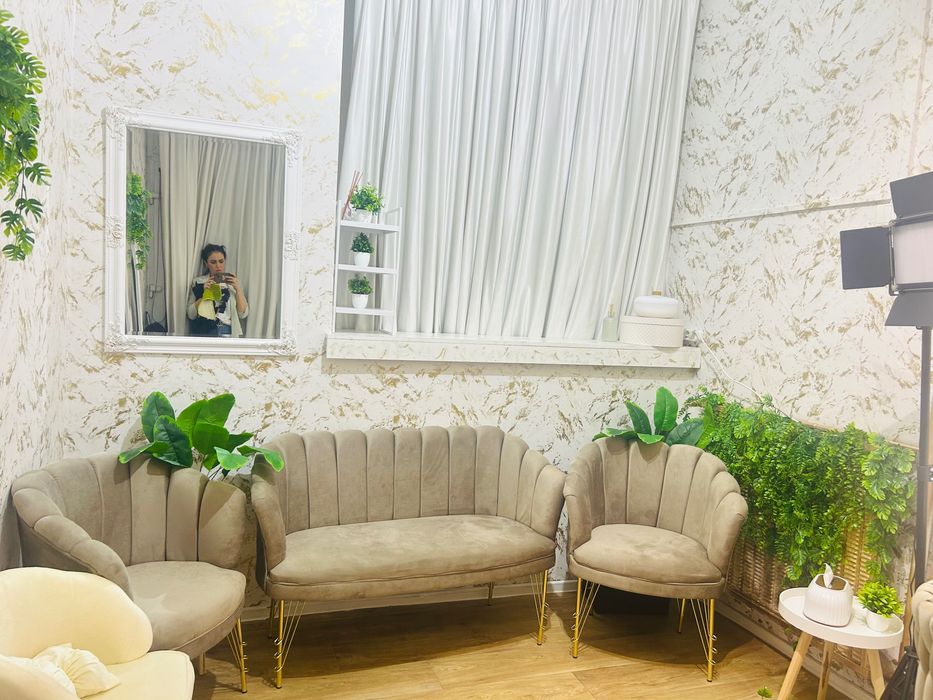 Set canapea și 2 fotolii bej auriu