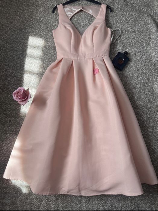 Rochie midi culoare somon piersica marimea 38 M