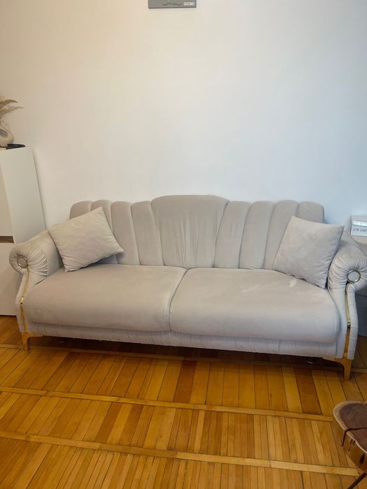 Canapea elegantă din catifea, crem – 2m lungime