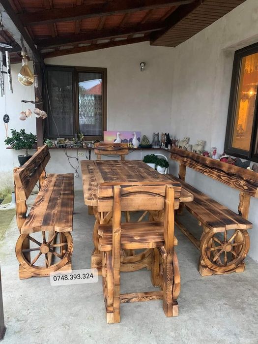 Set masa cu bănci  scaune  diferite modele  foișor terasa  lemn