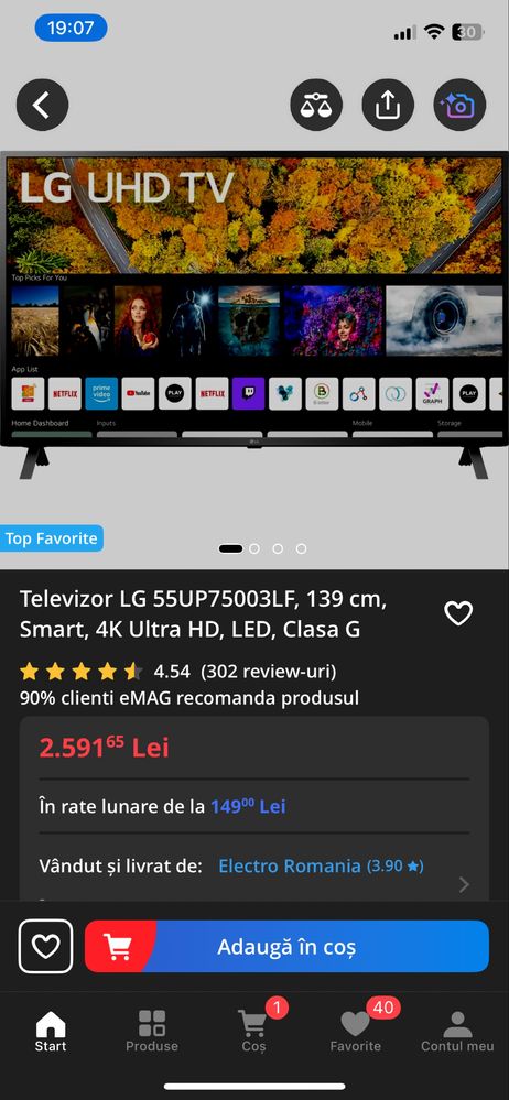 Televizor LG 55UP75003LF, 139 cm, Smart, 4K Ultra HD, LED, Clasa G