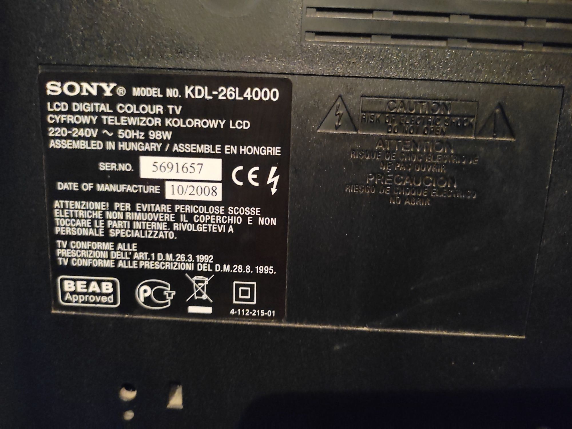 Телевизор Sony  KDL 26L4000