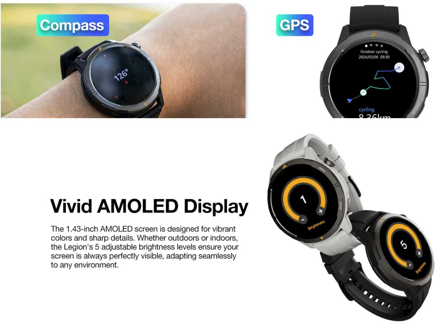 Смарт часовник AGM Watch Legion, 1.43" AMOLED дисплей, модел 2025!