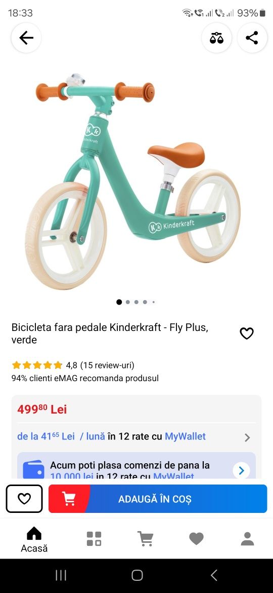 Bicicleta fără pedale Kindercraft aspect retro
