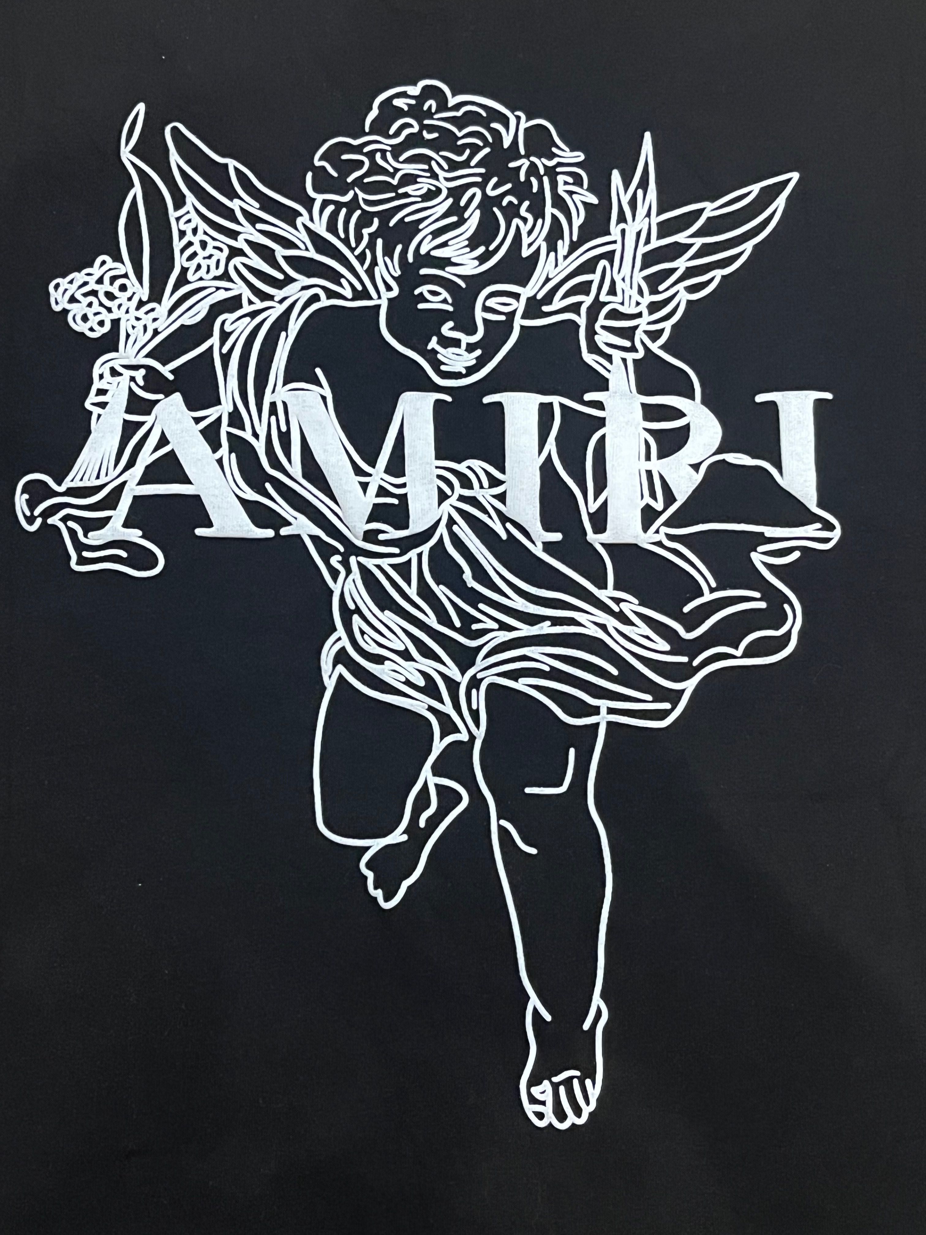 Чисто нова черна тениска AMIRI с ангел – размер L