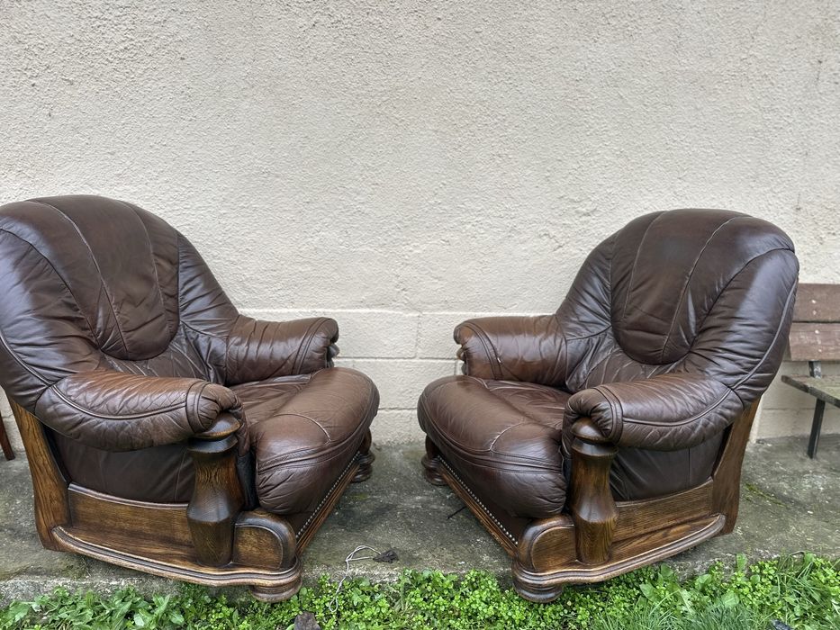 Комплект масивни кожени фотьойли