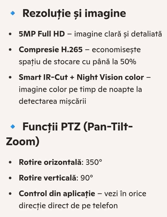 Camera 5MP PTZ IP WiFi