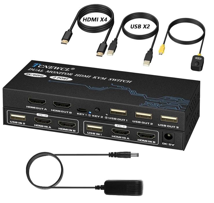 KVM Switch Dual Monitor 2 Port HDMI 4K 60Hz cu 3 USB