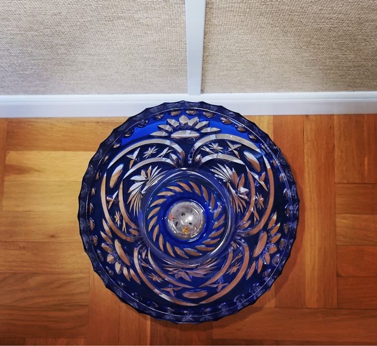 Антикварна кристална ваза Бохемия двуцветна висока 52 см рядка находка