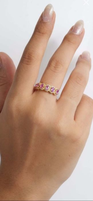 Inel aur Semi eternity cu diamante naturale și safire roz