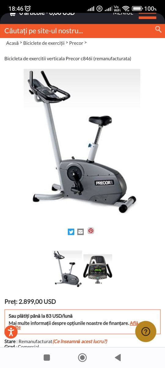 Bicicleta profesionala fitness Precor c846i