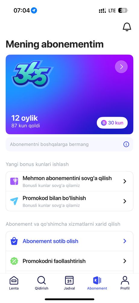 One fit abonement 4 oylik 47kun freeze
