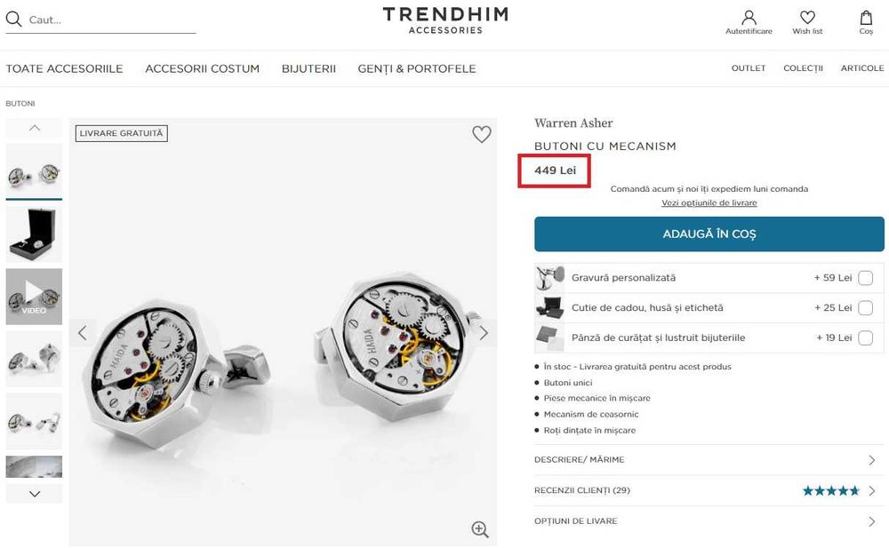 Butoni pentru camasa - Trend Him - mecanism ceas