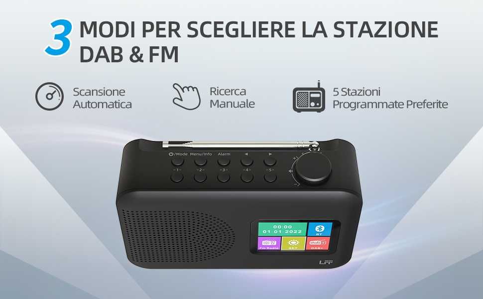 DAB Plus цифрово радио  с будилник с цветен дисплей и Bluetooth  LFF