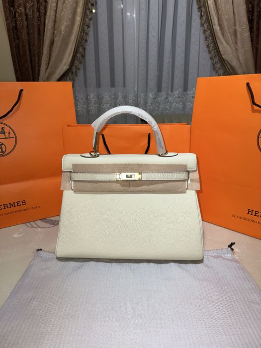 Geanta Hermes Kelly 32cm Crem/Accesorii Gold
