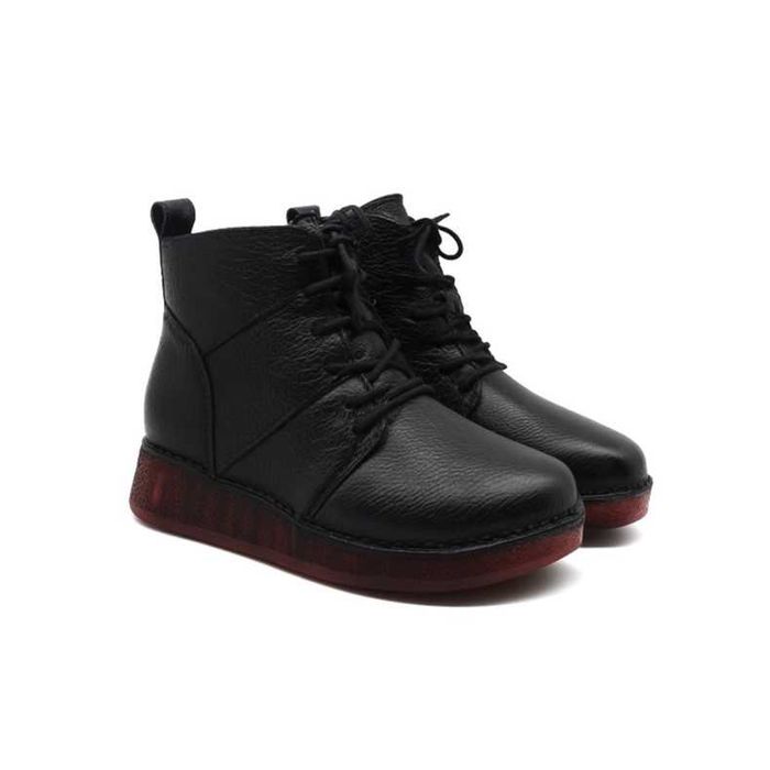 Дамски черни боти от естествена кожа с връзки и цип