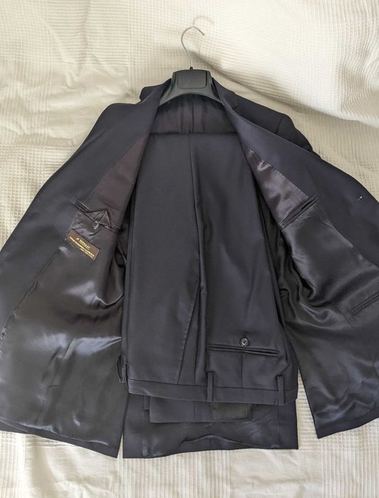Costum elegant bleumarin, 100% lana, Marime: S / EU 44-46