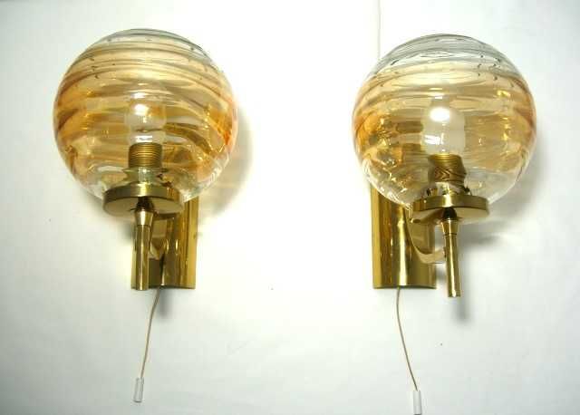 Aplice Mid Century Modern, KW, Art Deco, alamă, sticlă Murano, vintage