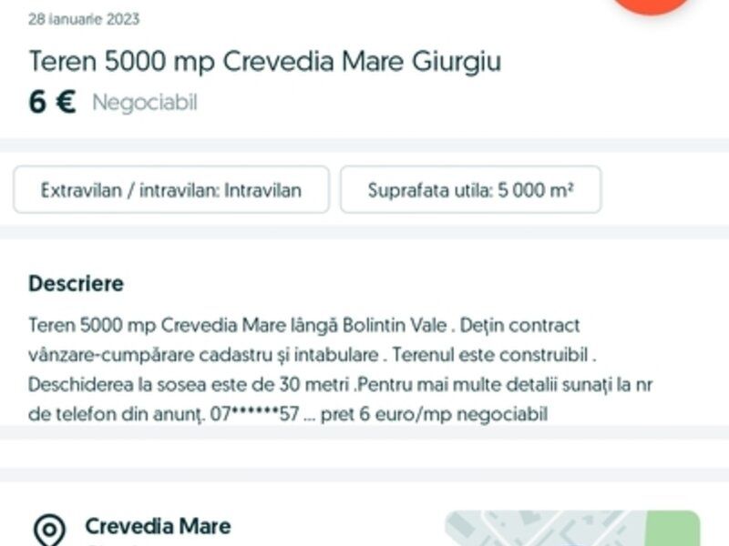 Teren 5000mp crevedia mare giurgiu