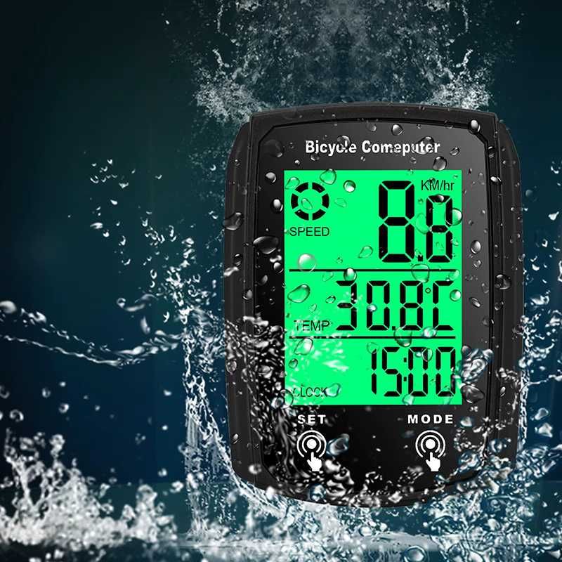 Велокомпютър с 19 функции, Водоустойчив, LED подсветка,  60х45мм