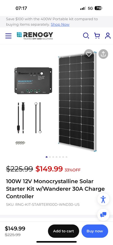 Panou solar monocristalin 100w 12 v cu  controler Wanderer 30A