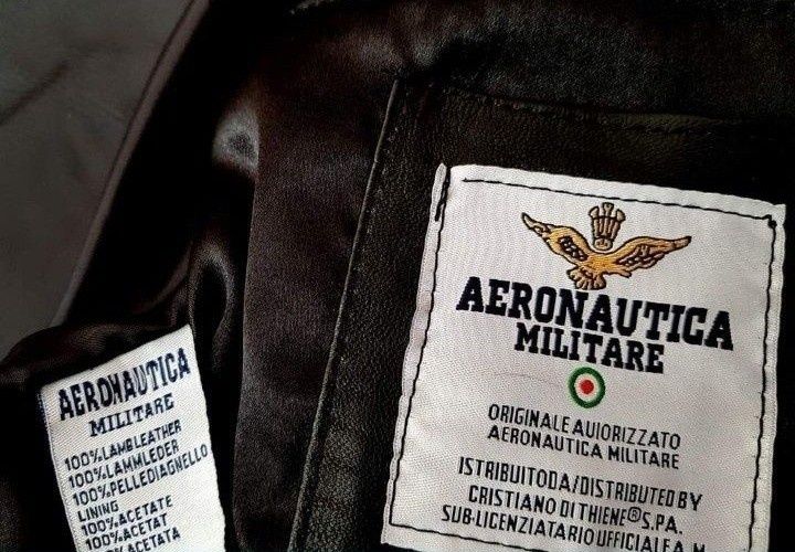 Geaca piele naturala Aeronautica Militare, guler detasabil blanita nat