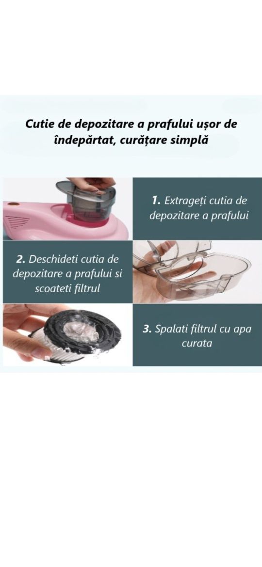 Aspirator wireless pentru acarieni, cu functie de sterilizare prin lum