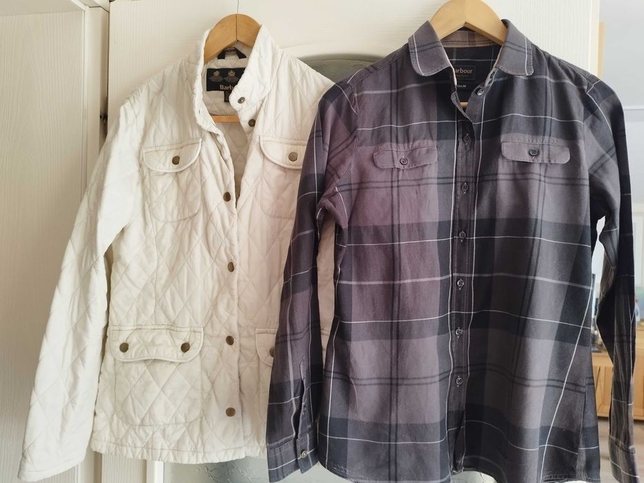 Barbour 12: кремаво бяло дамско яке и риза тартан