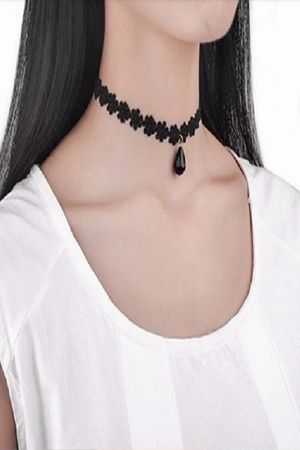 Choker Mystyle Fashion Black Gothic Flower - Colier elegant pentru gat