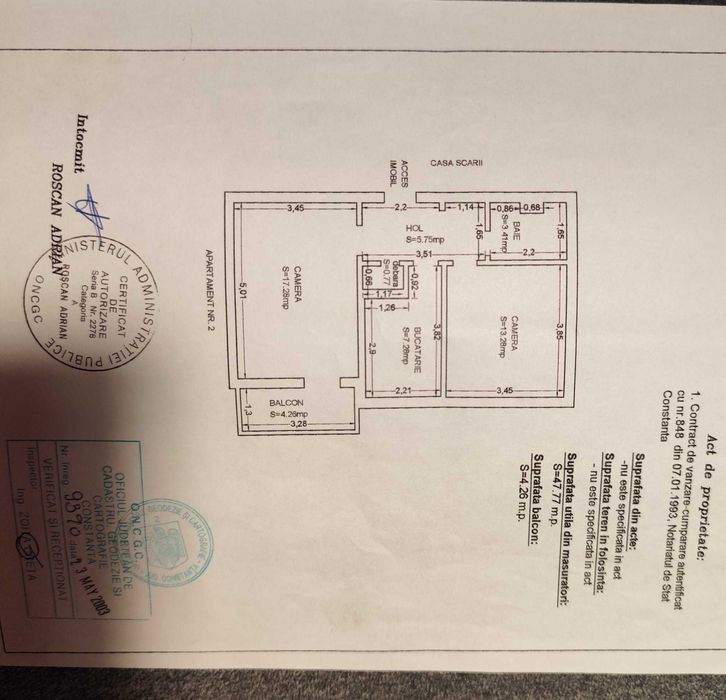 Apartament 2 camere, parter, cu balcon, 53mp, Com. Mihail Kogalniceanu