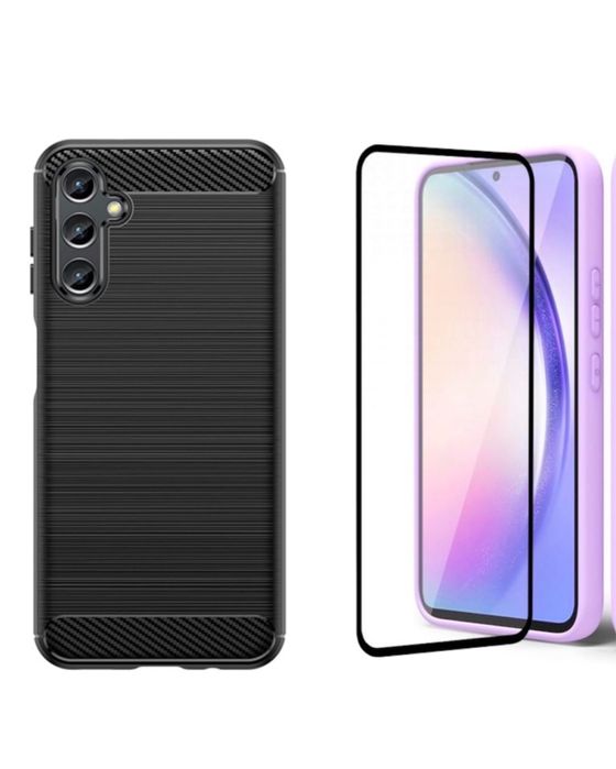 Husa Carbon Metalic Ink + Folie Sticla Samsung A34/A54/A55/A35/A15