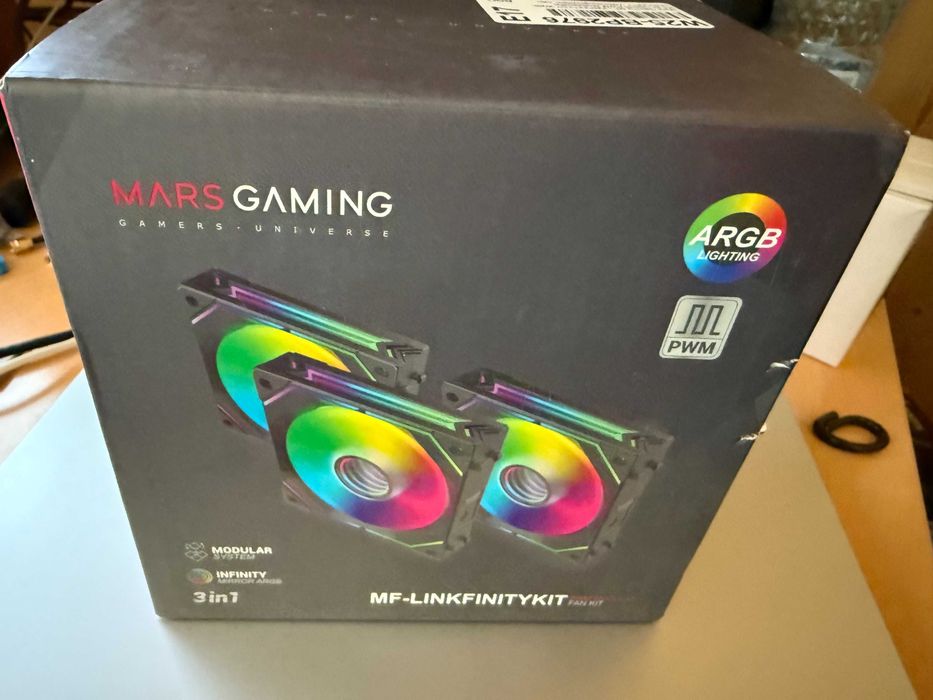 Kit 3 ventilatoare 120mm albe RGB PWM MARS GAMING MF-LINKFINITY noi