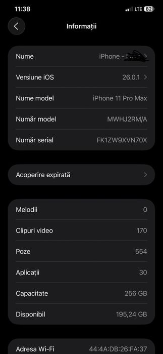 Iphone 11 pro max, capacitate baterie 100%