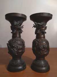 Vaze asiatice din Bronz, lucrate manual, perioada Meiji - Raritate