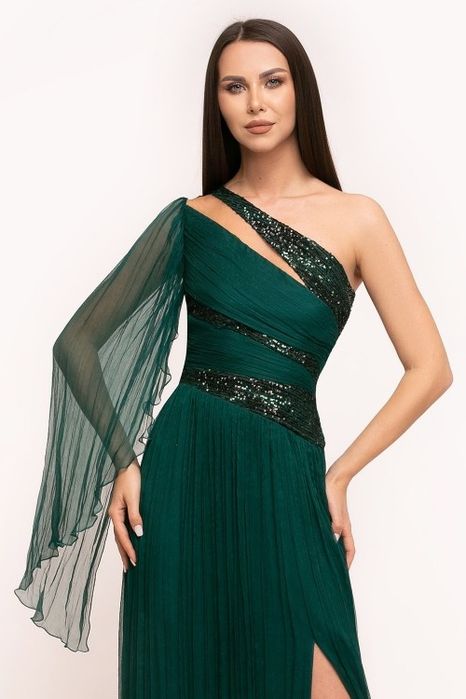 Rochie lunga verde din matase naturala Ginette