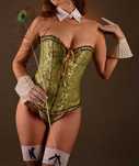 Set corset si tanga  verde vintage sexy  brocard verde L