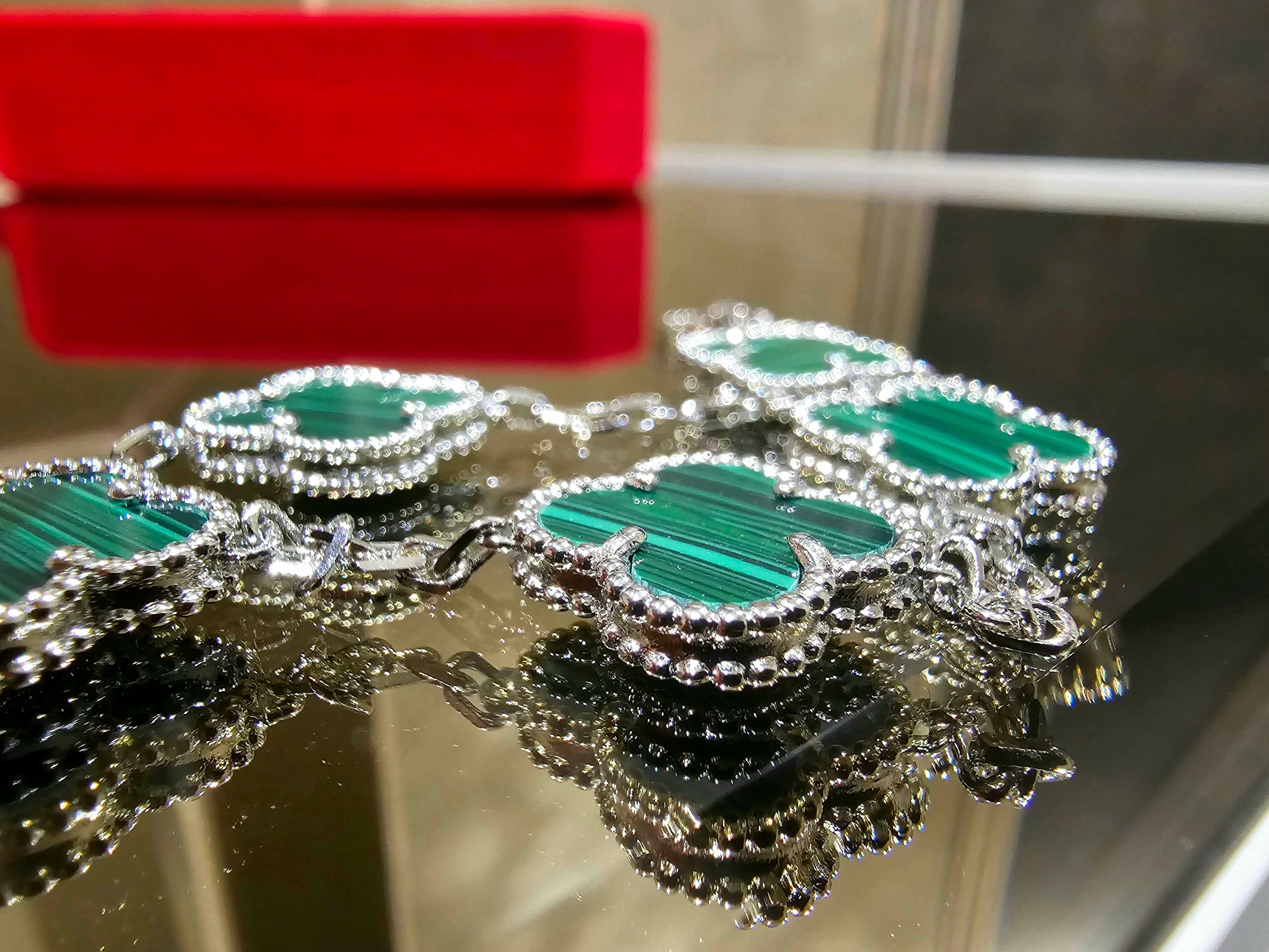 Van Cleef & Arpels VCA Silver Green 5 Vintage Alhambra Дамска Гривна