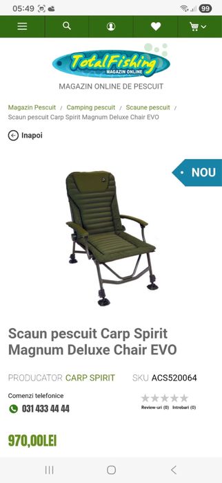 Scaun pescuit Carp Spirit Magnum Deluxe – confort maxim