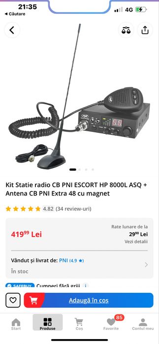 Statie cb 10w noi + antena pachet 350 lei