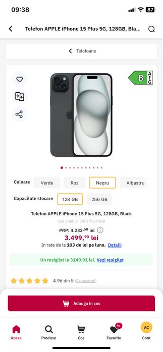 Iphone 15 128 gb negru sigilat