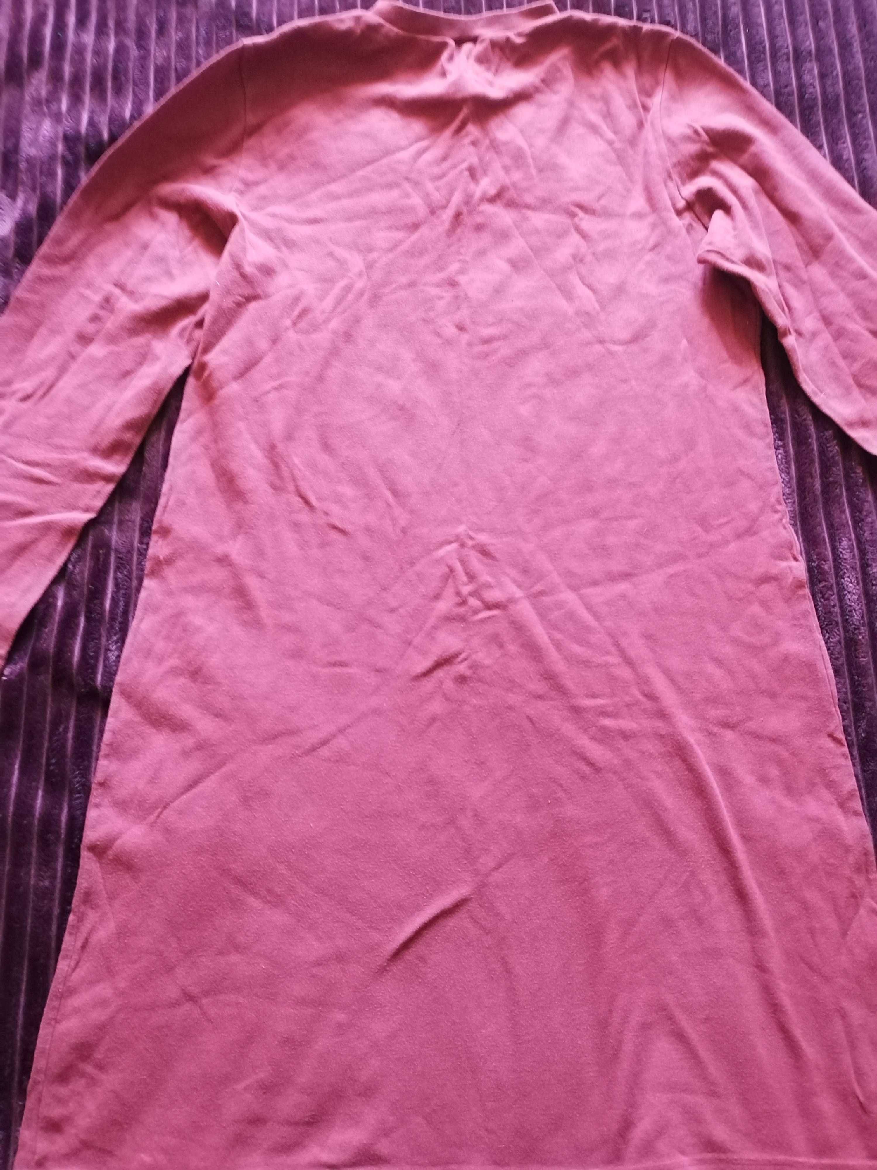 Rochie cu maneca lunga. 100% bumbac. Rochie de casa/sport. Roz visiniu