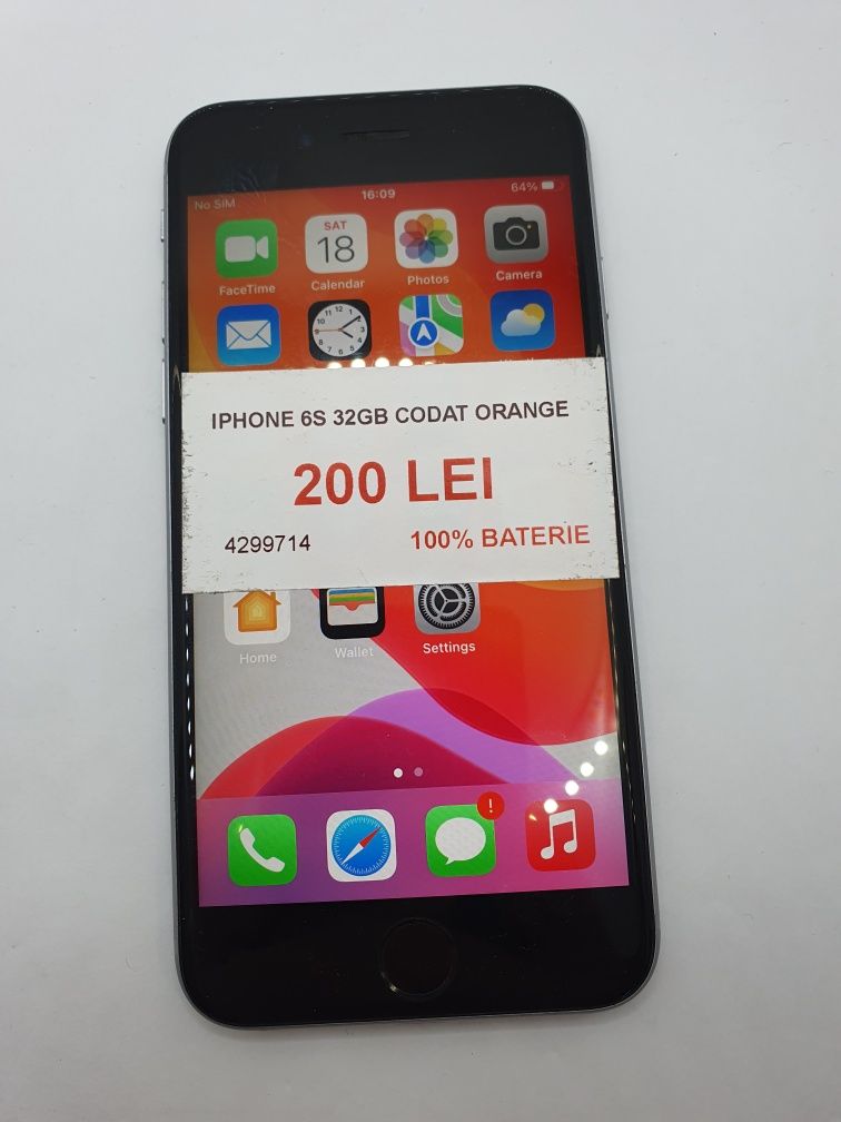 Iphone 6s 32GB 100 bat codat orange•Amanet Lazar Crangasi•42997