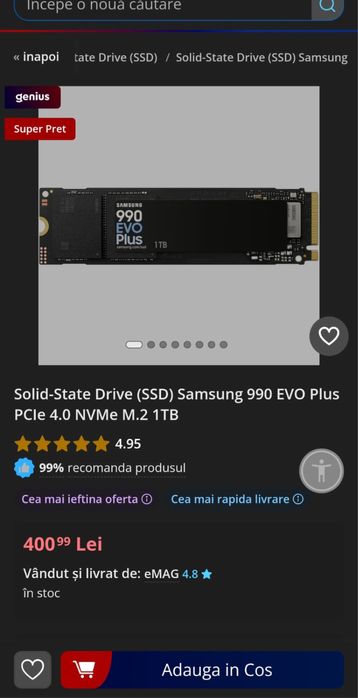 SSD Samsung 990 EVO Plus 1TB – PCIe 4.0 NVMe M.2, Nou, sigilat.