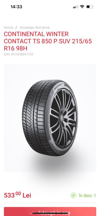 Vand set de anvelope iarna 215/66/R16 Continental SUV ca NOI