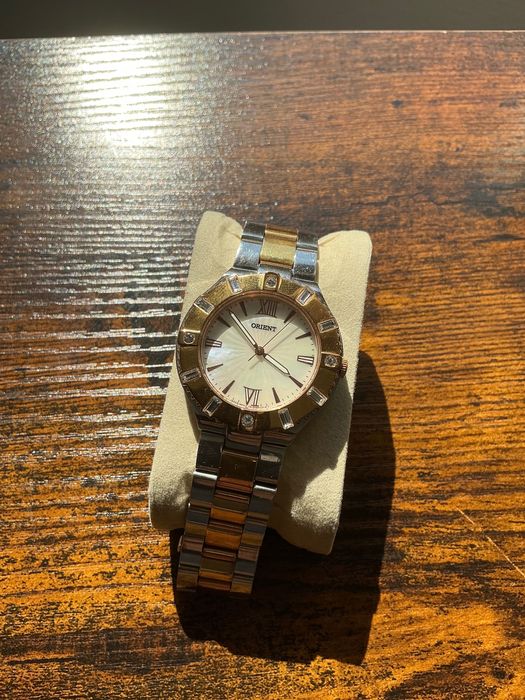 Ceas Orient Fashionable, quartz, MoP, auriu, cristale
