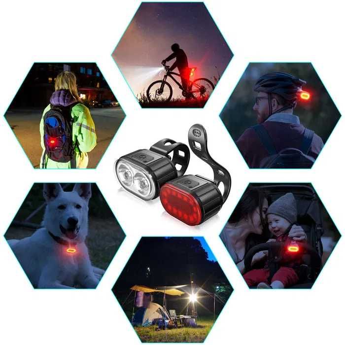 Комплект  USB акумулаторни, водоустойчиви LED светлини за велосипед
