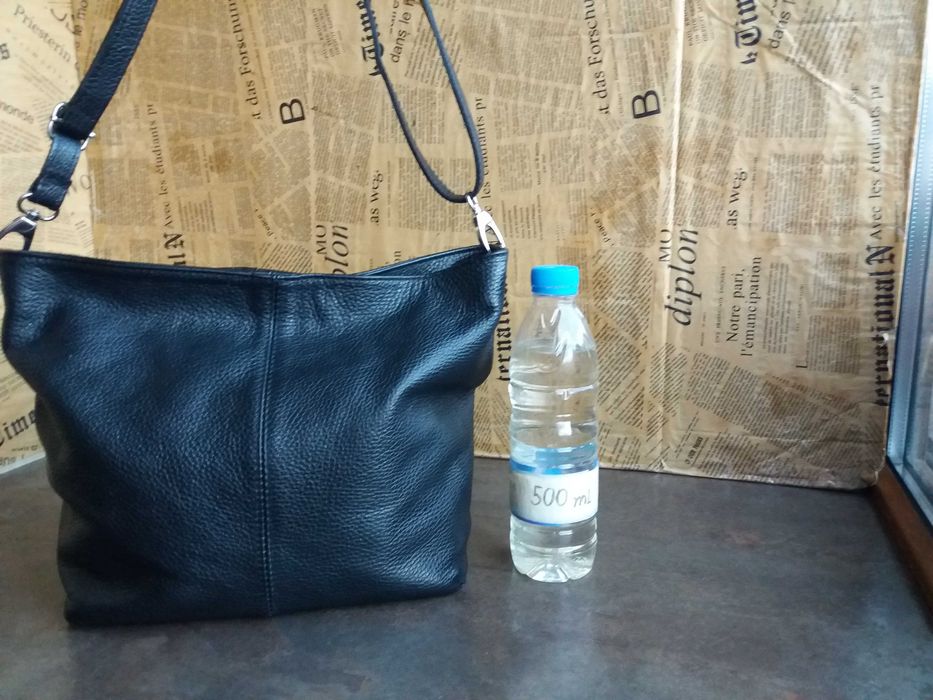 дамска чанта,черна малка кожена торба-естествена кожа