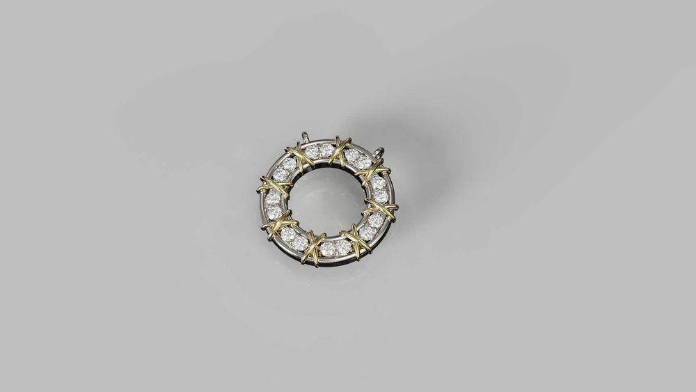 Елегантна висулка в стил Tiffany – бяло и жълто злато с диаманти